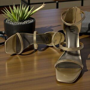 Worthington Womens Gold Strappy Square-Toe Heels With Zipper Closure & Box NWT